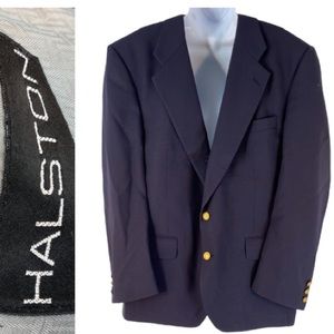 HALSTON MENS NAVY BLUE 2 gold tone button blazer SPORTSCOAT jacket coat